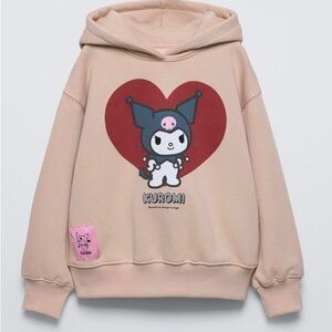Zara Cream Hoodie with Heart Graphic and Cartoon Design